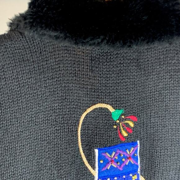 Designer Studio L Black Christmas Cardigan Pretty Sweater Zips - Picture 11 of 13